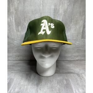 VINTAGE Oakland Athletics Hat Cap Snap Back Green Yellow MLB Baseball Mens 90s